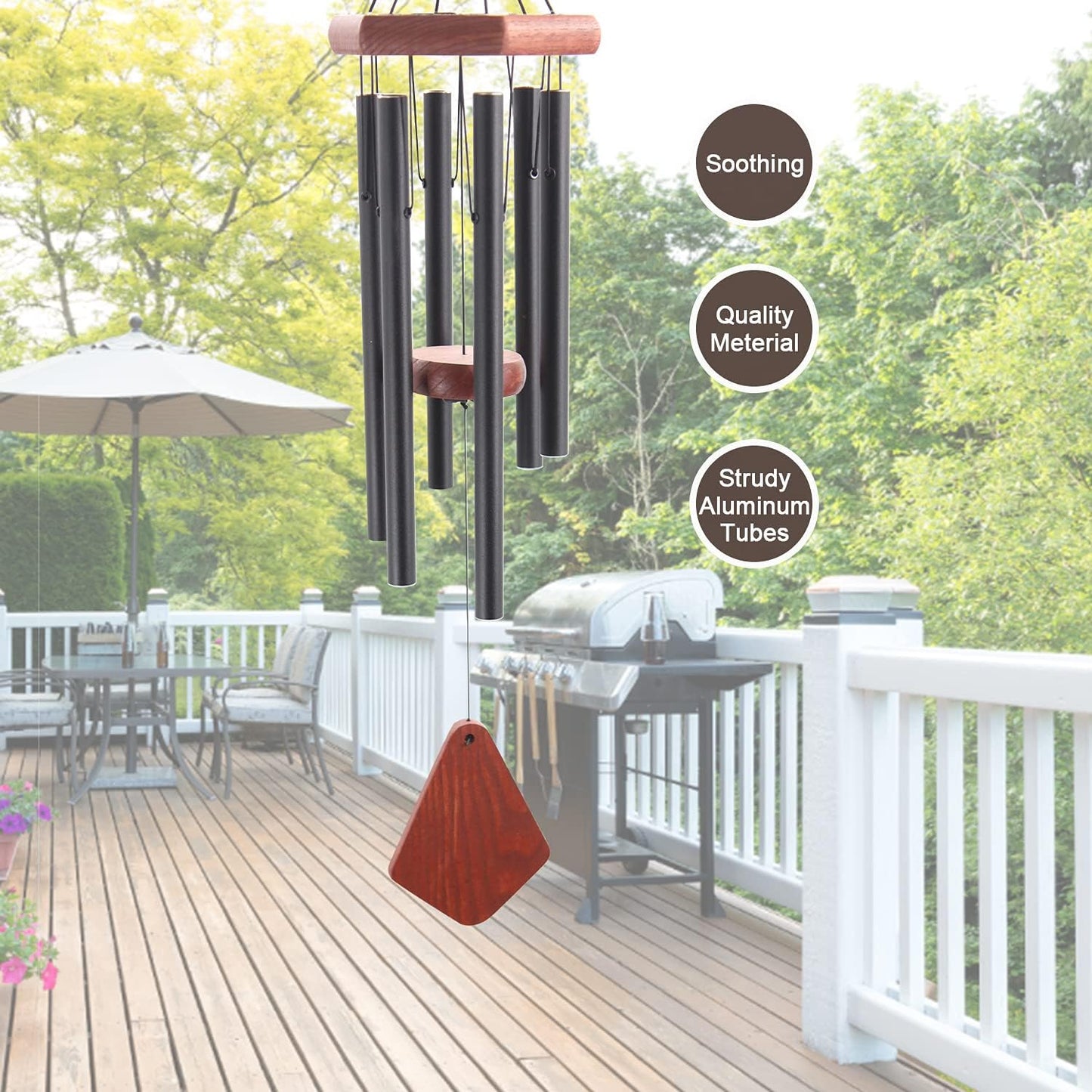 Small Wind Chimes for Outside, Wind Chimes Outdoor Tuned Soothing Melody, Wind Chime for Mom/Housewarming, Black WindChimes Outdoors Decoration.