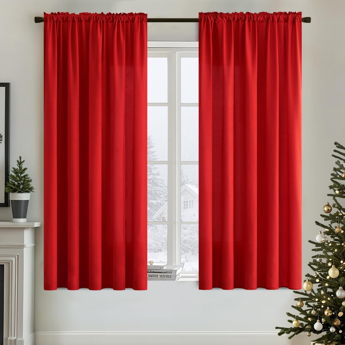 MIULEE Red Privacy Sheer Curtains That Let Light in 63 Inches Long Non-See-Through Semi Sheer Curtain Light Filtering Window Curtains Christmas Drapes for Living Room Bedroom 2 Panels Set 42 X 63