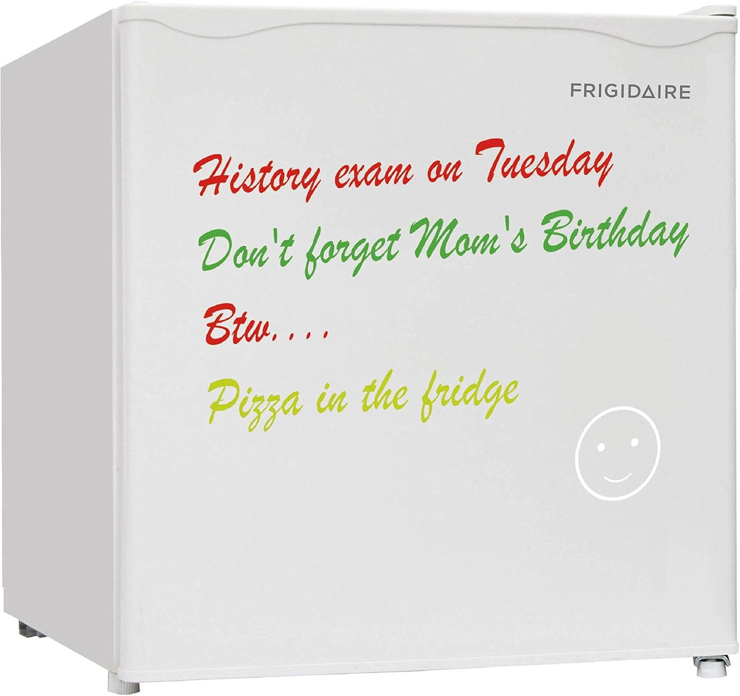 FRIGIDAIRE EFR107-WHITE, Mini Fridge for Dorm with White Board & Small Ice Freezer 1.6 Cu Ft Compact Refrigerator, White