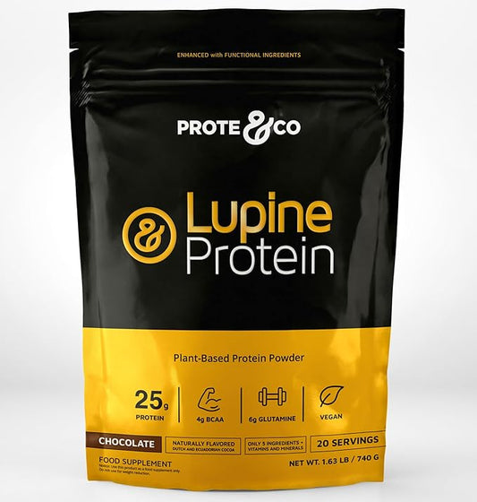 Prote&co Lupine Protein - Lupin-Based Vegan Protein Powder, 24g Plant Based Protein, Non GMO, Soy Free, Gluten Free, Dairy Free, No Sugar Added, Lactose Free, Chocolate Naturally Flavored, 1.63 Lb.