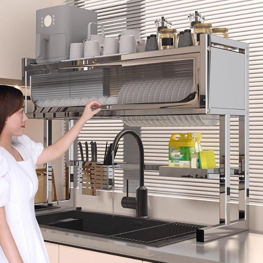 Home Furnishing Dish Rack Over Sink Stainless Steel Over The Sink Dish Drainer Drying Rack Space Kitchen Sink Rack Multifunctional countertop Dish Storage Rack Sink(Metallic,75cm/29.5in)