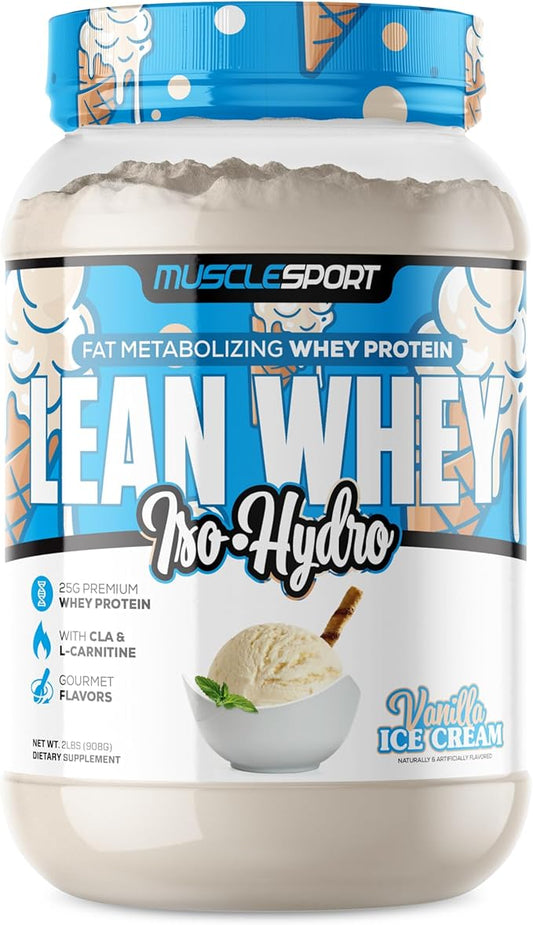 Musclesport Lean Whey Revolution™ Protein Powder - Whey Protein Isolate - Low Calorie, Low Carb, Low Fat, Incredible Flavors - 25g Protein per Scoop (2LB, Vanilla)