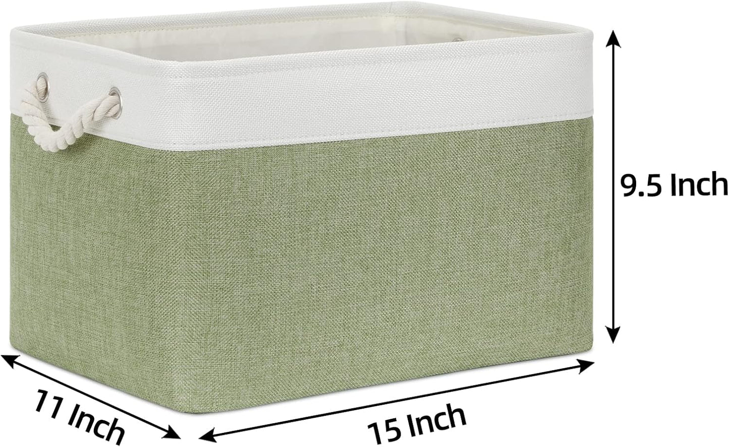 Bidtakay Large Fabric Baskets for Organizing [3-pack] Closet Organizers and Storage Baskets for Gifts Empty Foldable Nursery Baskets for Toy Storage 15 X 11 X 9.5 Inches (White&green)