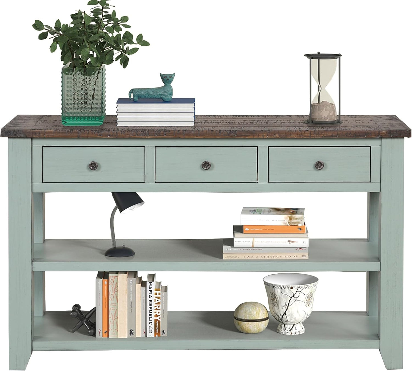 Solid Wood Console Table Sofa Table with Storage Drawers and Bottom Shelf Entryway Table for Entry Hallway Foyer Sofa Couch Table,Fully Assembled (48.8" Green)
