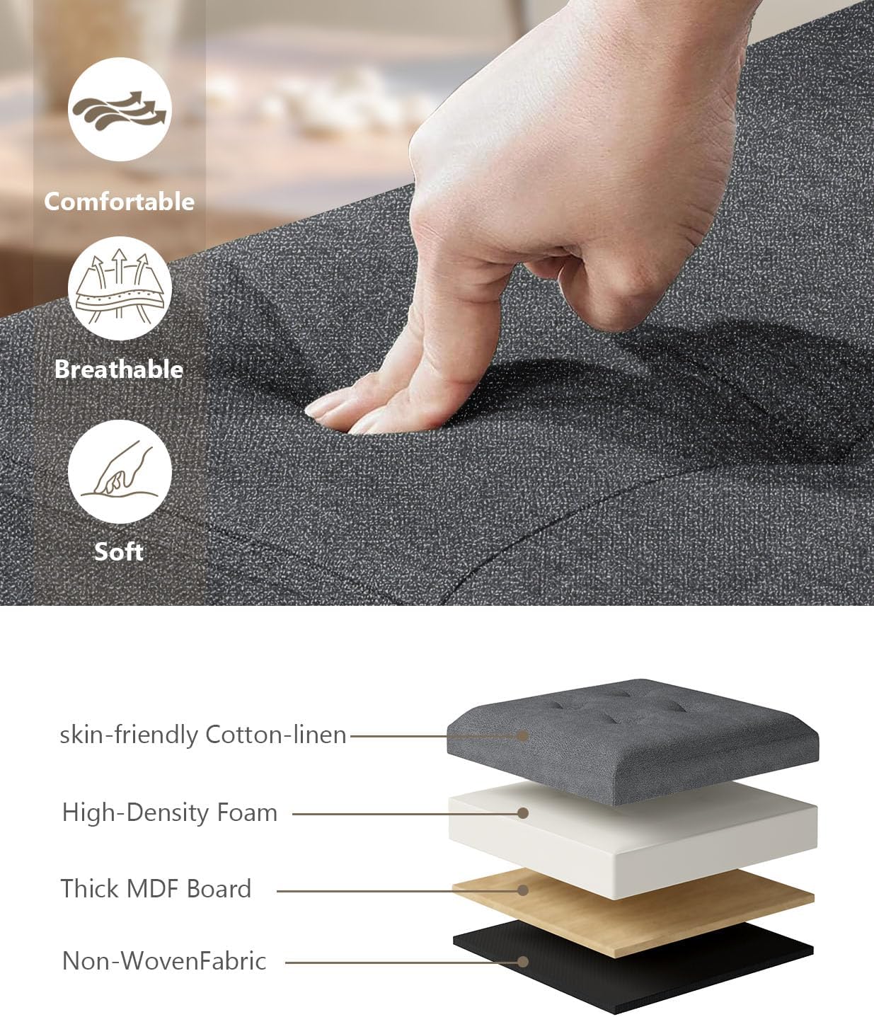 Storage Ottoman Bench, Folding Ottoman Foot Rest, 15 x 30 x 15 Inches, End of Bed Bench,Storage Chest, for Living Room, Bedroom, Hallway, Entryway, Dark Gray