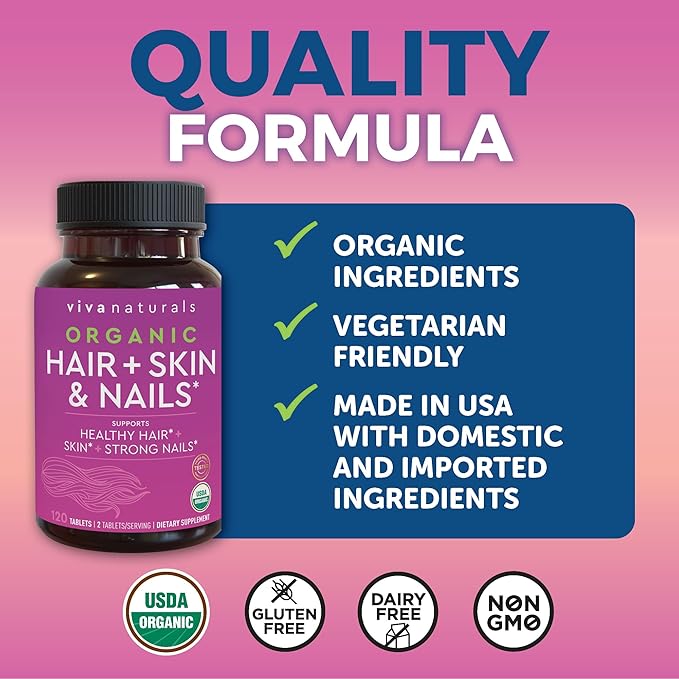 Organic Biotin Vitamins for Hair Skin 5000mcg to 120 Biotin