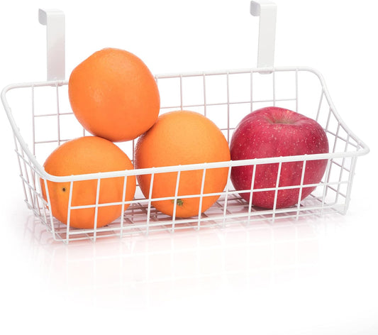 LeleCAT White Basket with hook Grid Storage Basket, Hang it behind a door or on a railing,Over the Cabinet Door,1 Pack