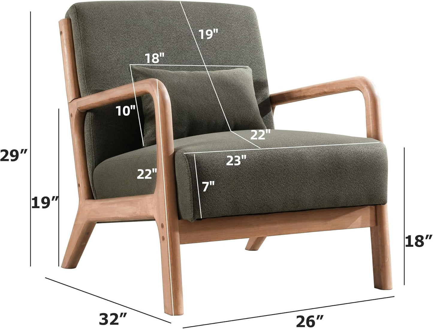 INZOY Mid-Century Modern Accent Chair Set of 2, Green Living Room Chairs with Waist Cushion, Upholstered Reading Armchair for Bedroom Sunroom