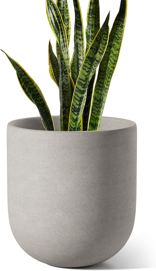 LE TAUCI 10 Inch Plant Pot, Ceramic Pots for Plants with Drainage Hole and Rubber Plug, Plant Pots Indoor for Home Garden Patio Office, Cylinder Flower Planter Pot, Neutral Gray