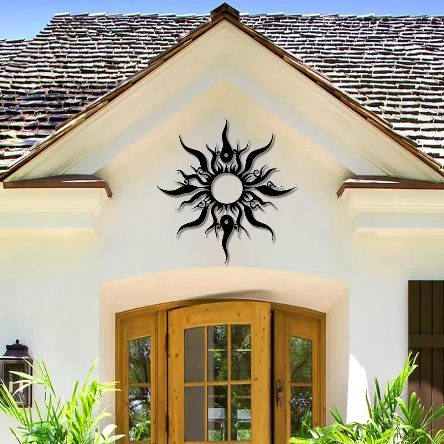 Hotuijxca Metal Wacky Sun Wall Art, Wacky Sun Metal Decor for Livingroom, Bedroom (Silver, 28"x27"/70x67cm, metal wall art)