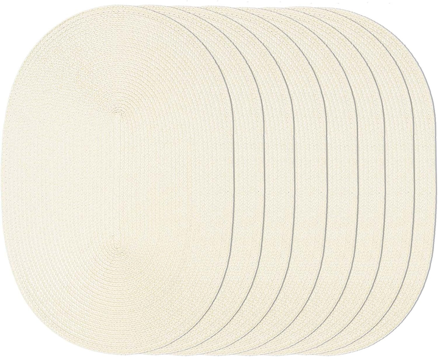 AHHFSMEI Placemats Set of 8 for Dining Table Washable Woven Vinyl Non-Slip 18x12 inches Placemat Heat-Resistant Durable Table Mats for Dining Table Easy to Clean (Oval Beige, 8)
