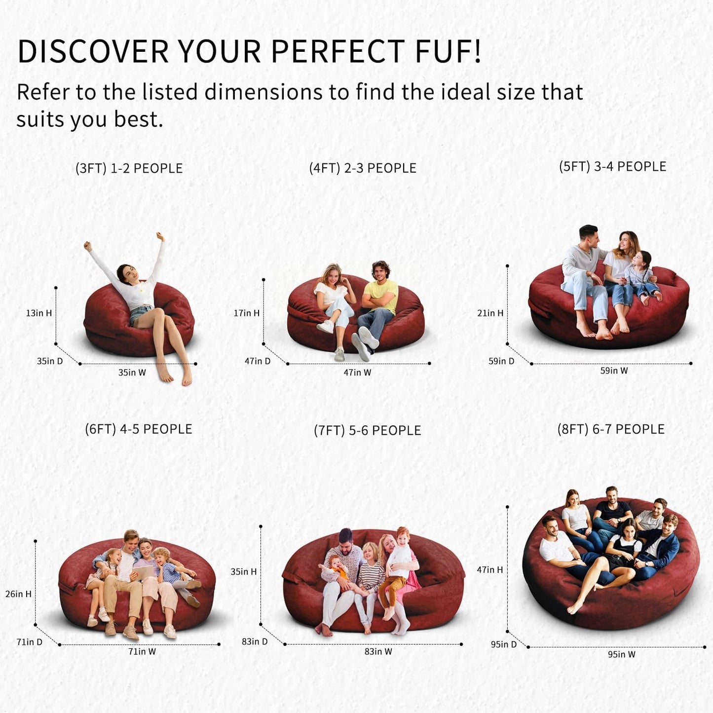 Bean Bag Chair for Adults 7FT,Soft Removable Cover for Teens/Girls Bedroom,Fluffy Giant Round Floor Beanbag Lounger Chairs (No Filler,Claret)