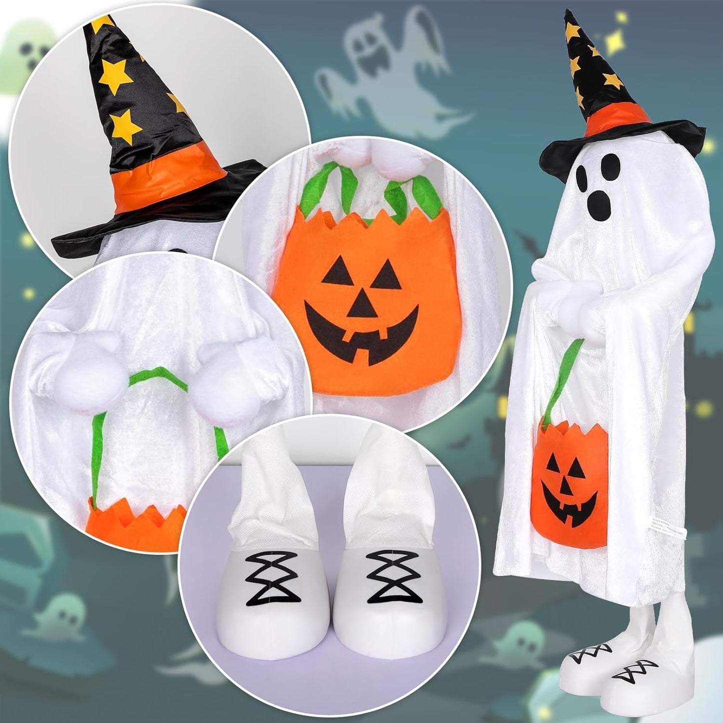 Halloween Decorations Ghost Decor Light-Up Color-Changing Spooky Ghost Porch Decorations Trick or Treater with Candy Pocket, Ghost Halloween Decor for Yard Lawn Home Indoor Outdoor 1PACK 38" H