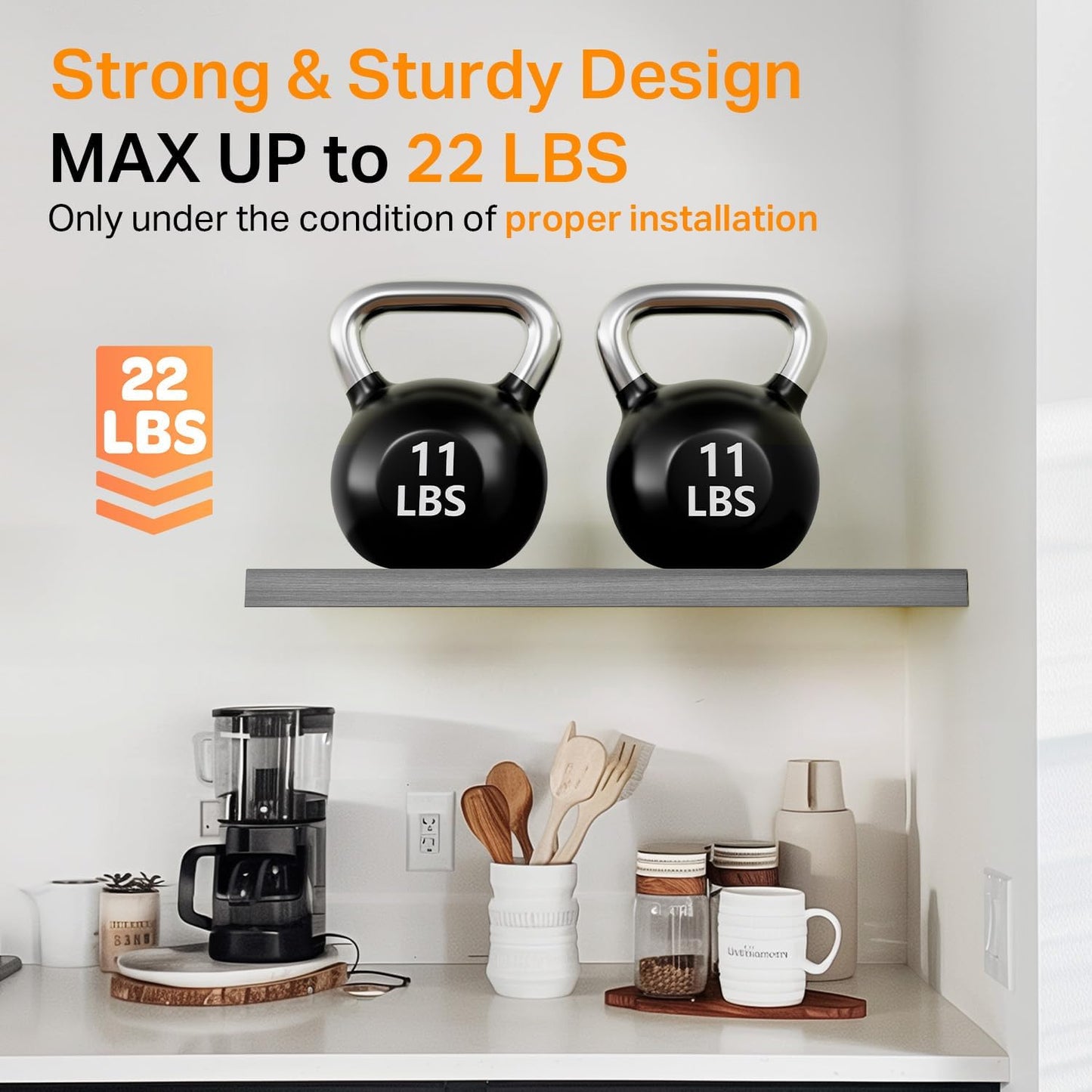 BAYKA Floating Shelves for Wall, Wall Mounted Rustic Wood Shelves for Bathroom, Bedroom, Living Room, Kitchen,Small Hanging Shelf for Books/Storage/Room Decor (Grey, Set of 3, 15.7in)