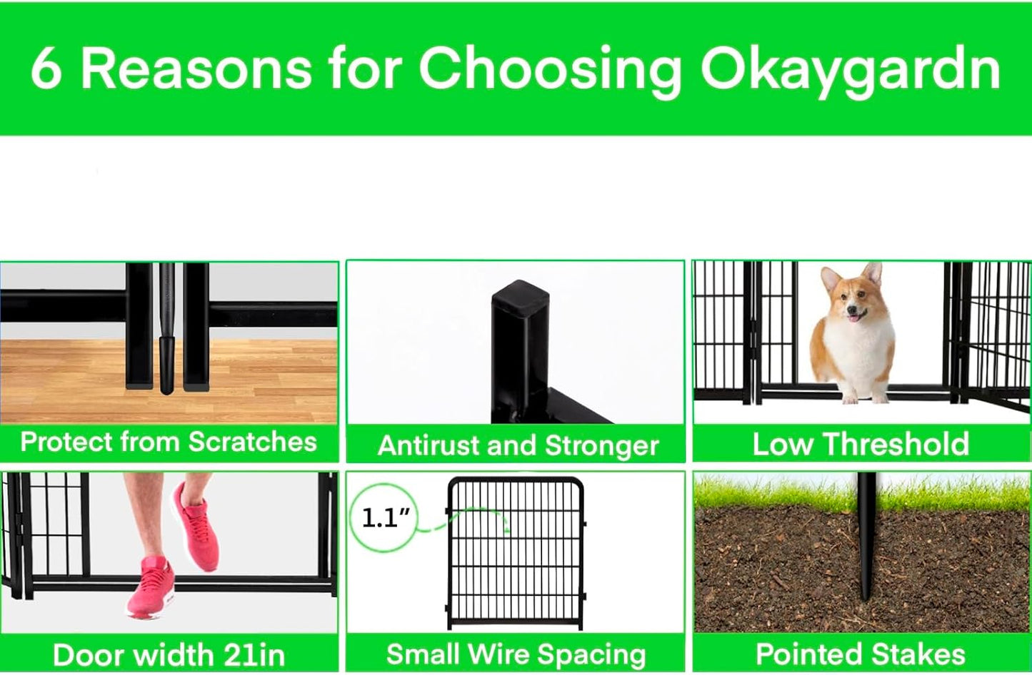 Tall Garden Fence Animal Barrier, 48 in(H) Fencing for Garden Beds, 4 Panels Total 8.9 Ft(L),Temporary Fence for Dogs Outdoor, 21 in Wide Low Threshold Gate, Garden Fence Border,Rabbit Fence