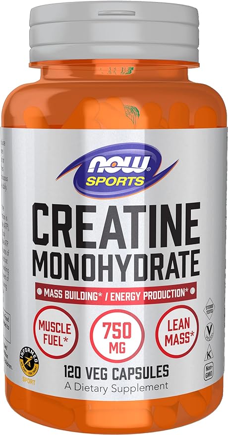 NOW Foods Sports Nutrition, Creatine Monohydrate 750 mg, Mass Building*/Energy Production*, 120 Veg Capsules