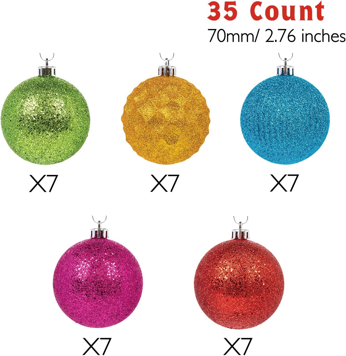 Every Day is Christmas Ornaments, Shatterproof Christmas Tree Ornament Set, Christmas Balls Decoration 35 Count (2.75"/70mm, Textured Rainbow)