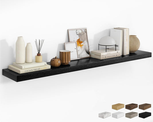 RICHFOCUS 72Inch Floating Shelves for Wall 1 Pack Shelves for Bedroom|Kitchen|Bathroom Wall Mounted Rustic Wood Floating Shelf with Invisible Brackets for Books|Storage|Decor, Black