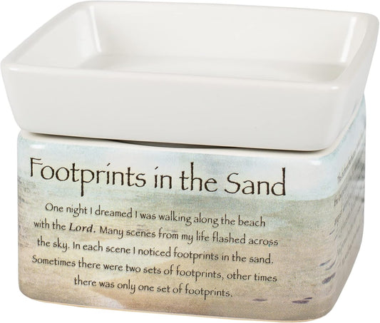 Elanze Designs Footprints in The Sand Ceramic Stoneware Electric 2 in 1 Jar Candle and Wax and Oil Warmer