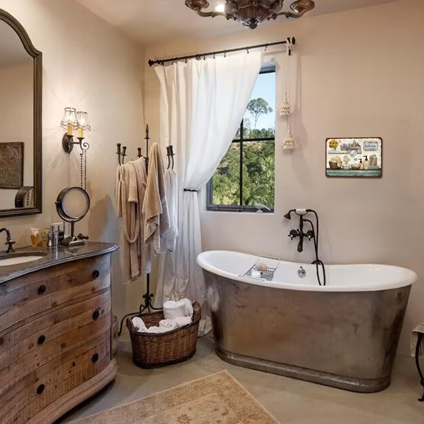 Vintage Farmhouse Bathroom Metal Tin Signs Rustic Flower Country Wall Art Decor 8X12 Inches