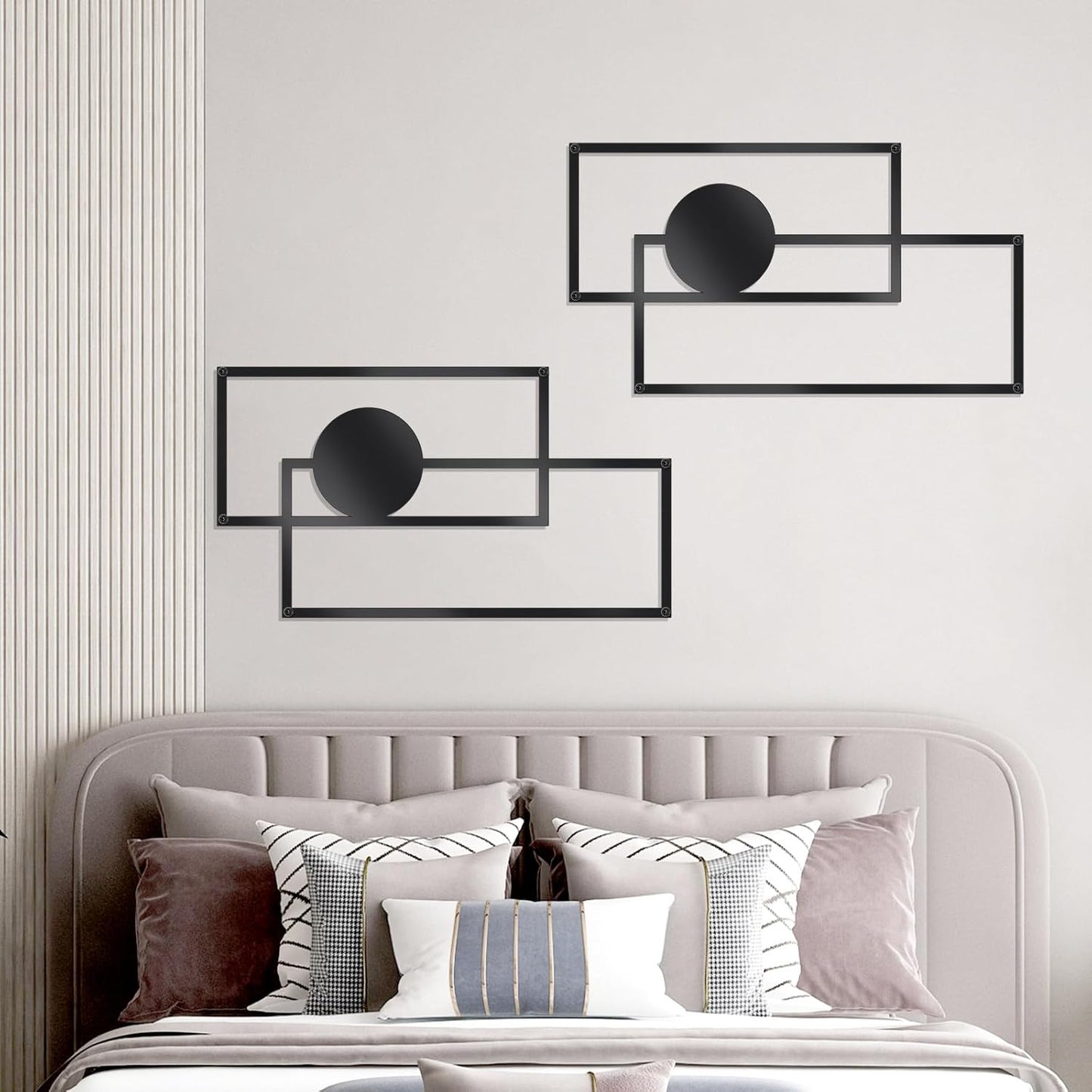 OYEFLY 2 Pcs Metal Abstract Wall Art,Modern Geometric Decor (Black, style 3)