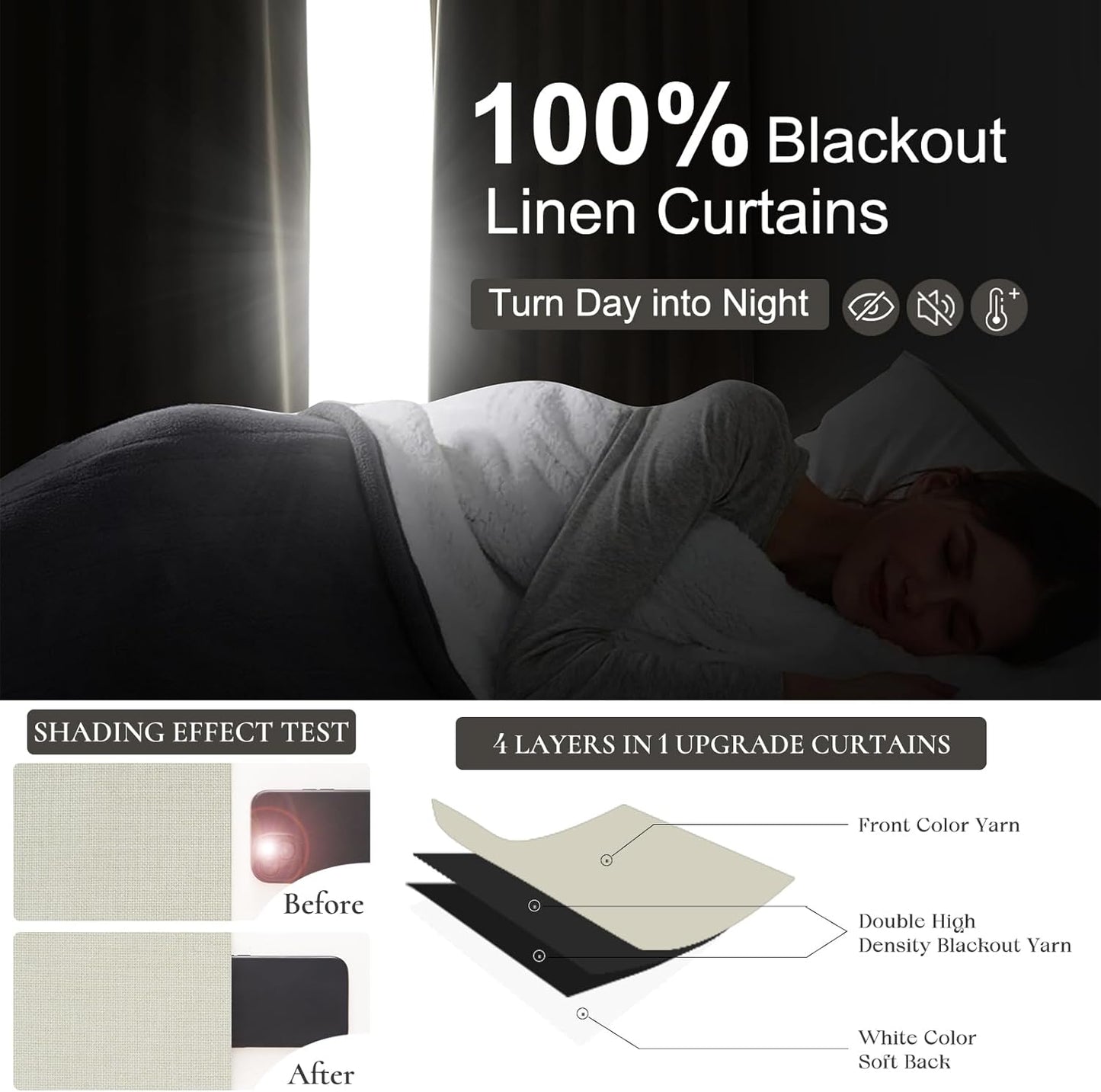 Elegant Custom Curtains for Windows 86 Inches Long, Neutral Viral Blackout Linen Floor to Ceiling Curtains with Hook for Living Room Bedroom Thermal Cancelling Heavy Drapes 2 Panels