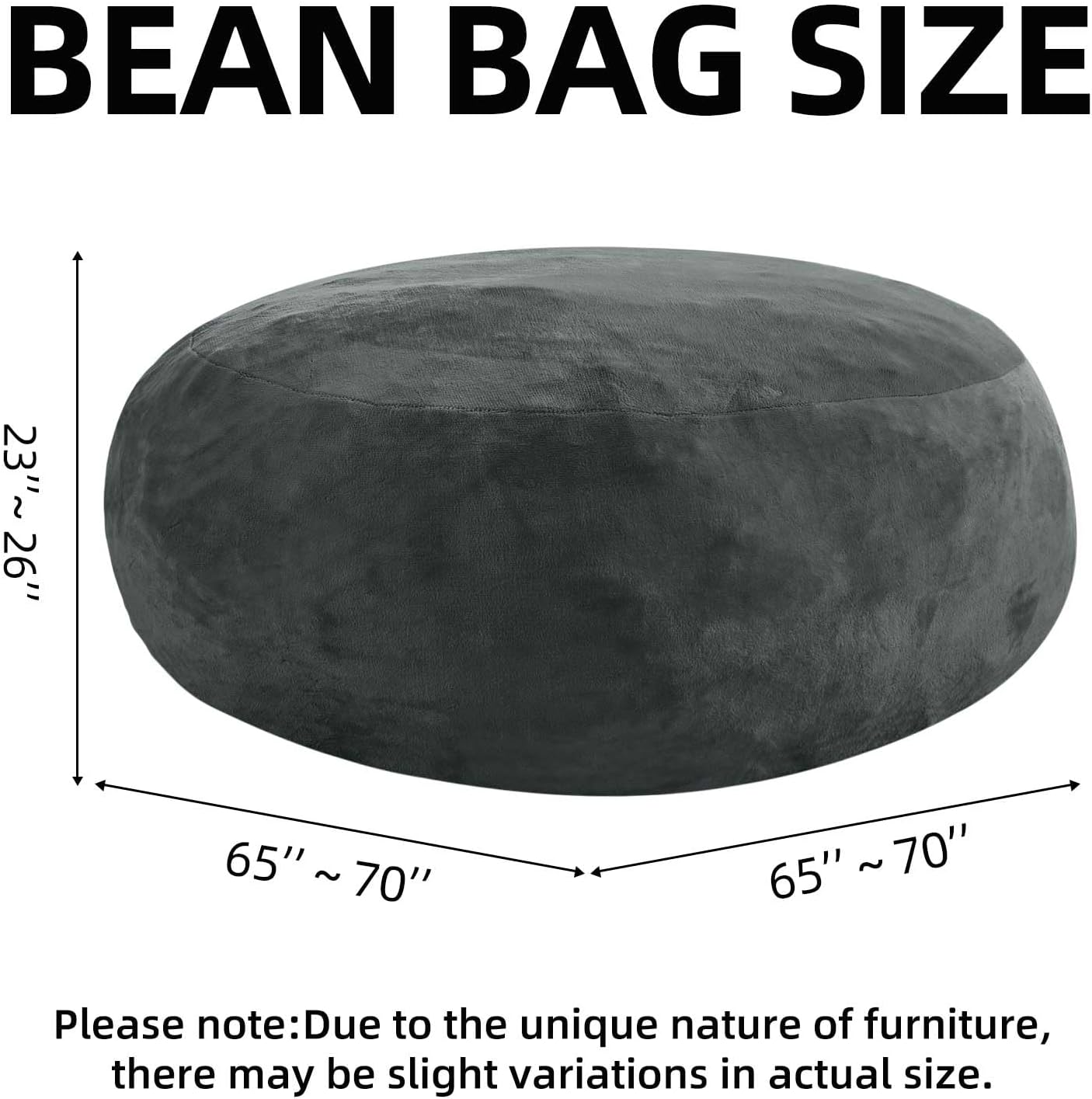 Bean Bag Chair 6Ft, Memory Foam Filled, Large Beanbag Chairs for Adults and Teens, Soft Sofa with Removable Flannel Cover, Round Couch for Living Room Bedroom College Dorm (Dark Gray, 6FT-67×67"×24")