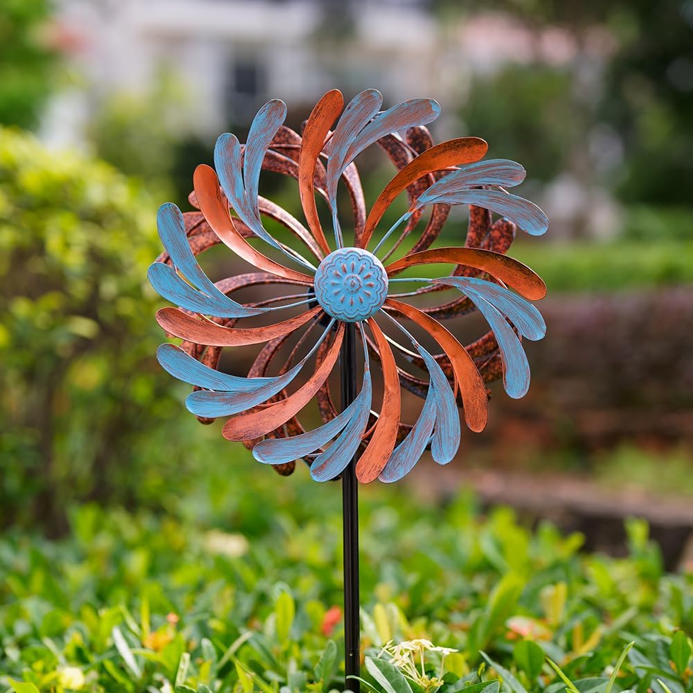 Viveta Wind Spinner for Yard and Garden, Metal Windmill Spinning Kinetic Wind Spinners for Outside Yard Patio Lawn Decor 13”D*57.5“H