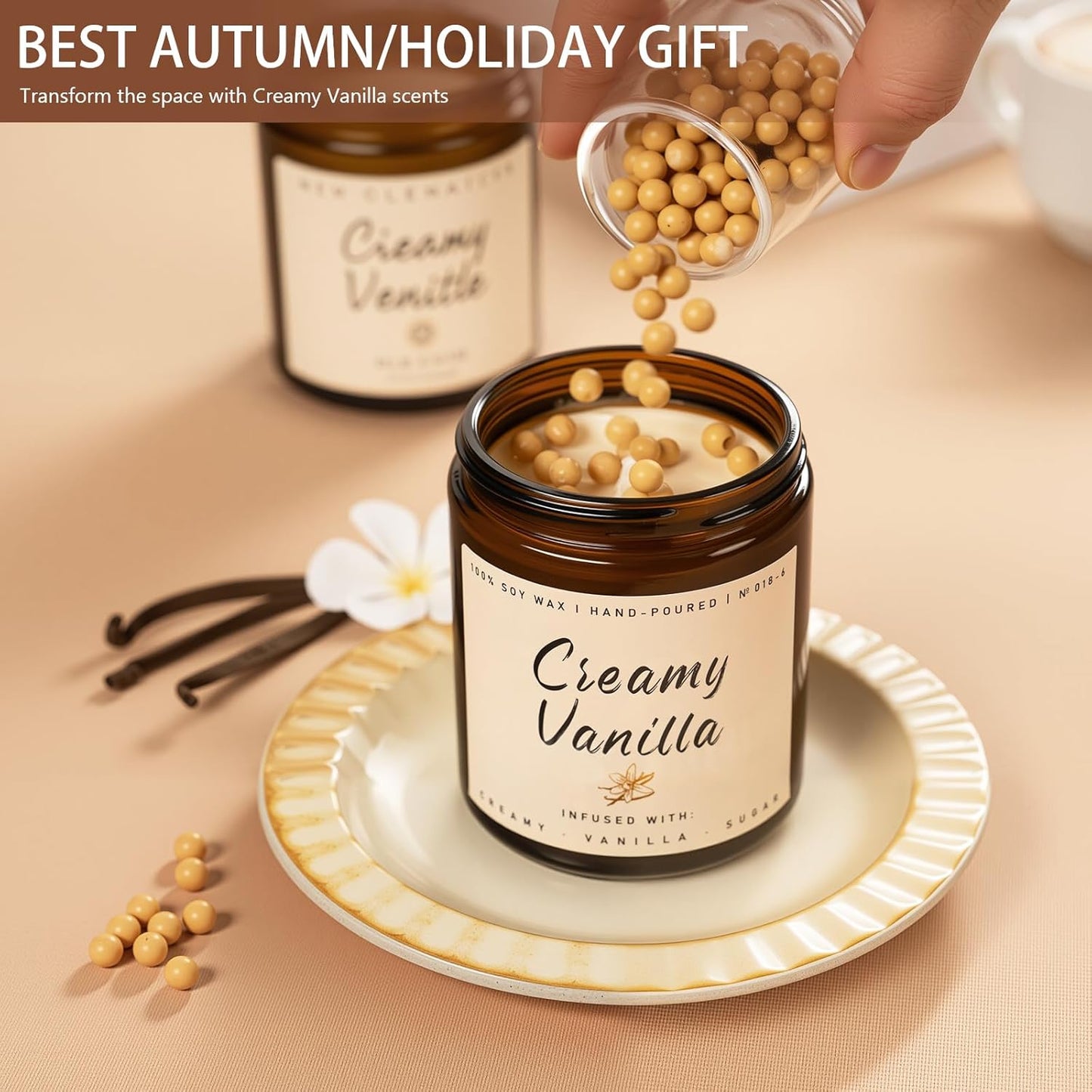 Auelife Fall Candle, Creamy Vanilla Scented Candle for Home - Fall Soy Wax Candles - Autumn Aromatheraphy Candles Gifts Set for Women & Men, Holiday, Thanksgiving Decor, 7oz