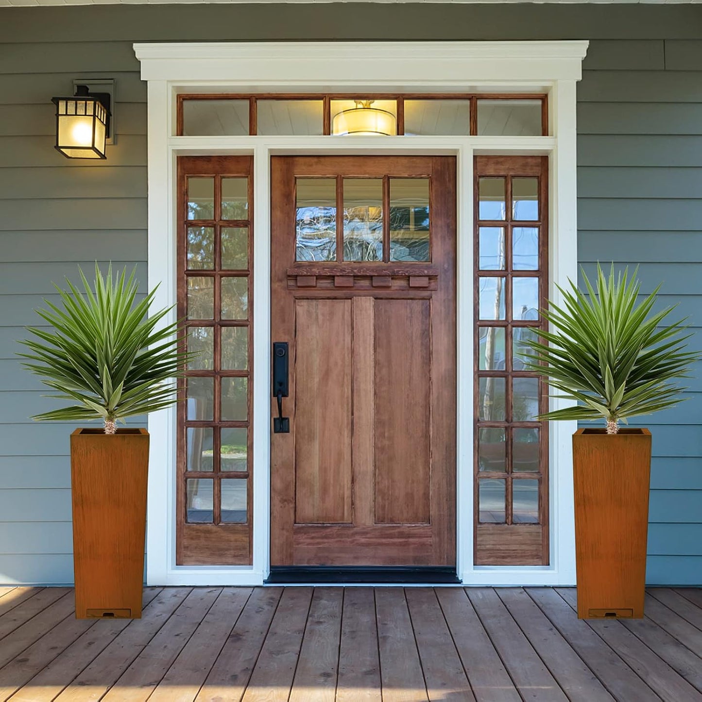 KOL Pre-Rusted Steel 30''H Planter Box, Weathering Steel Planter Box,Rustic Finish Metal Tall Rectangular Plant Pot, Modern Industrial & Residential Outdoor Indoor, 12" L. x 12" W. x 30" H, Rusty.