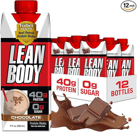 Lean Body Ready-to-Drink Chocolate Protein Shake, 40g Protein, 0 Sugar, 22 Vitamins 17 Fl 12)