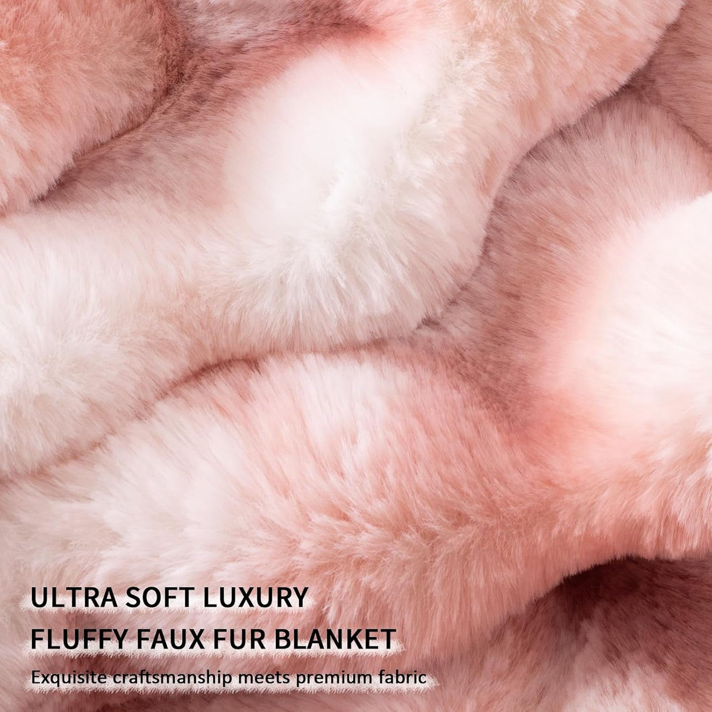Cozy Faux Fur Throw Blanket for Couch-Warm Fuzzy Throw Blanket, Soft Plush Thick Bubble Blankets for Bedroom and Living Room, Furry Luxury Blanket, 90 x 90, Tie-Dye Pink