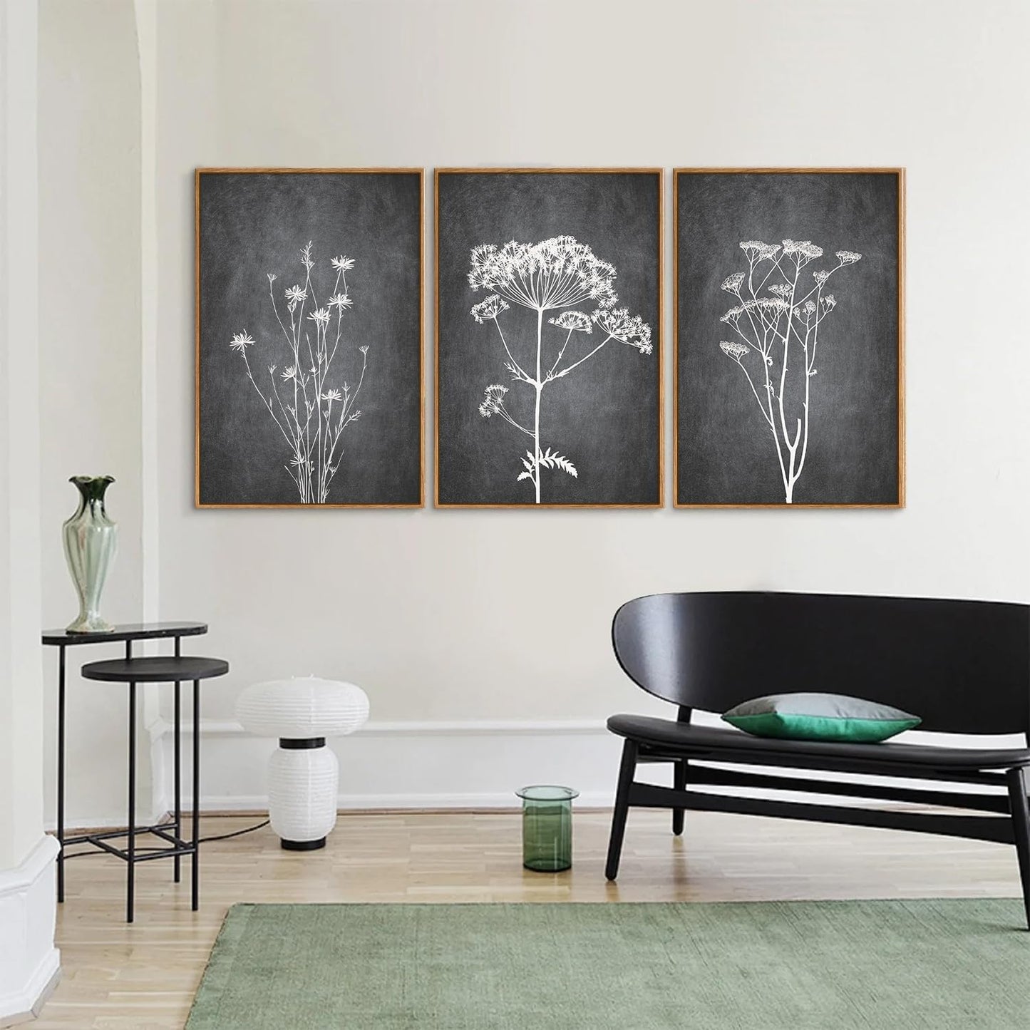 Tinonedraw Black and White Botanical Framed Canvas Wall Art Set, Vintage Floral Wall Decor, Dark Academia Minimalist Plant Art Paintings, Abstract Wildflower Art Print for Living Room Bedroom 16"x24"x3