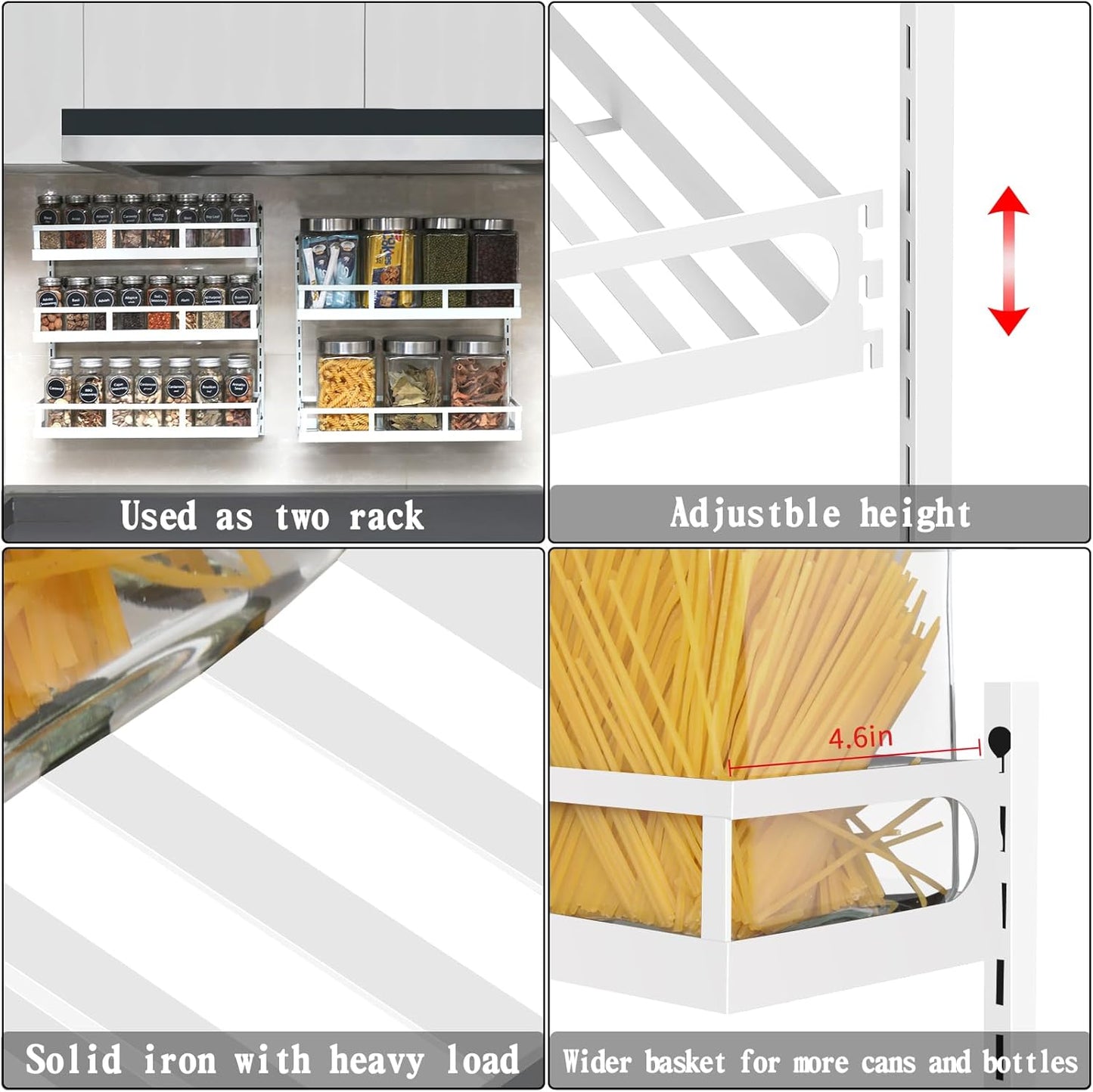 X-cosrack Wall Mount Spice Rack Organizer 5 Tier Height-Adjustable Hanging Spice Shelf Storage for Kitchen Pantry Cabinet Door, Dual-Use Seasoning Holder Rack with Hooks, White