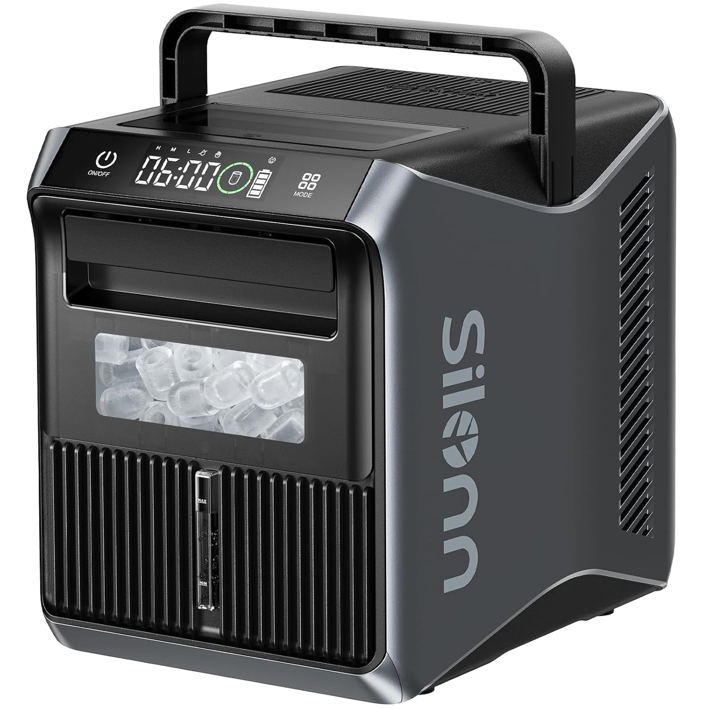 Silonn Battery-Powered Ice Maker with 4-Power, RV Ice Maker Countertop 12V/24V Car Charger 100-240V AC Solar-Ready, Portable Ice Machine 9 Cubes/6 Mins 22lbs/Day Auto-Clean for Camping RV Home Outdoor