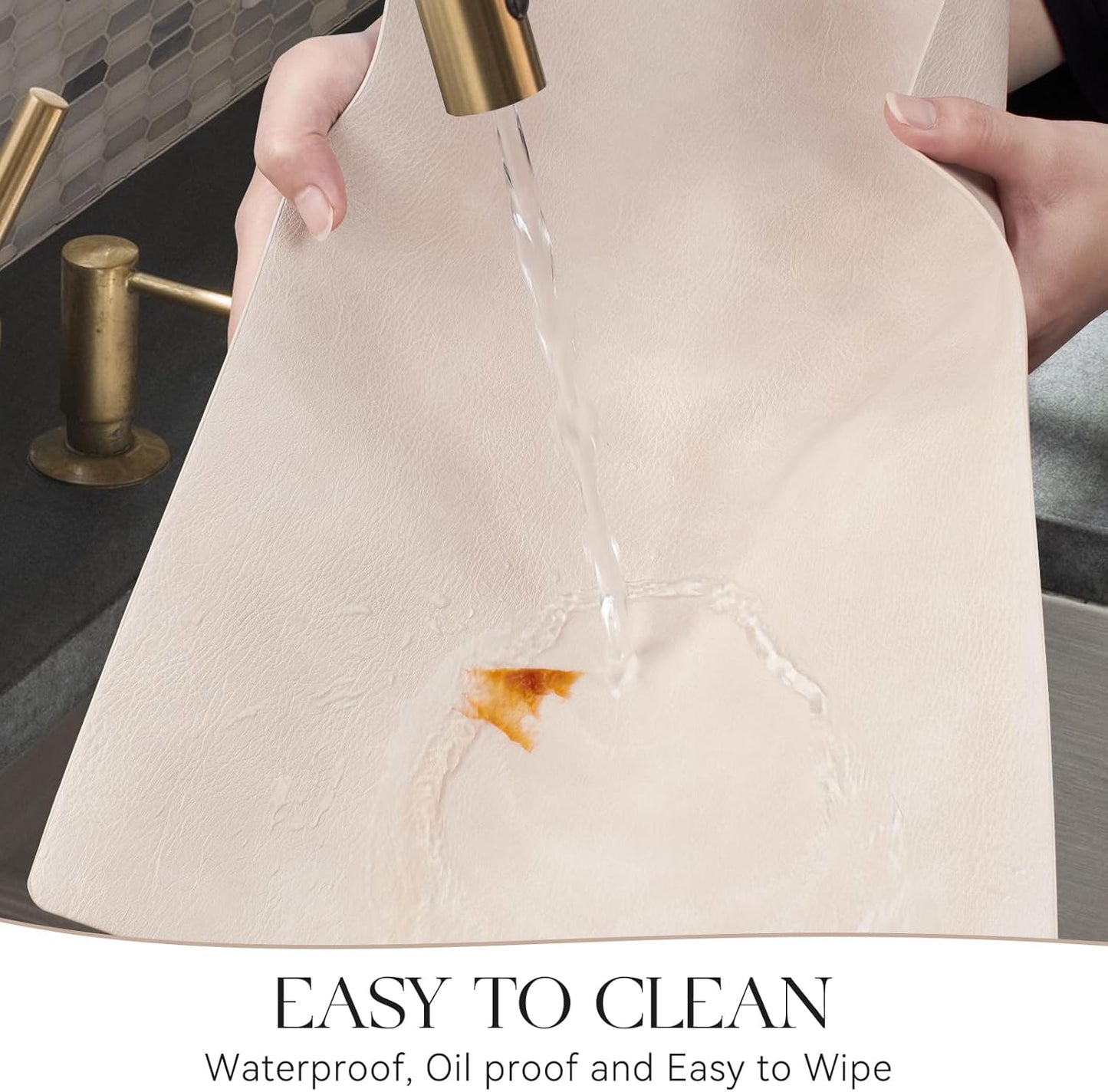 MOSAYT Vinyl Placemats Set of 8-12 X 17 Inch - Faux Leather 100% Waterproof Oil-Proof Wipeable PU Place Mats, Heat Resistant Reversible Table Mats for Kitchen, Dining, Outdoor (Beige)