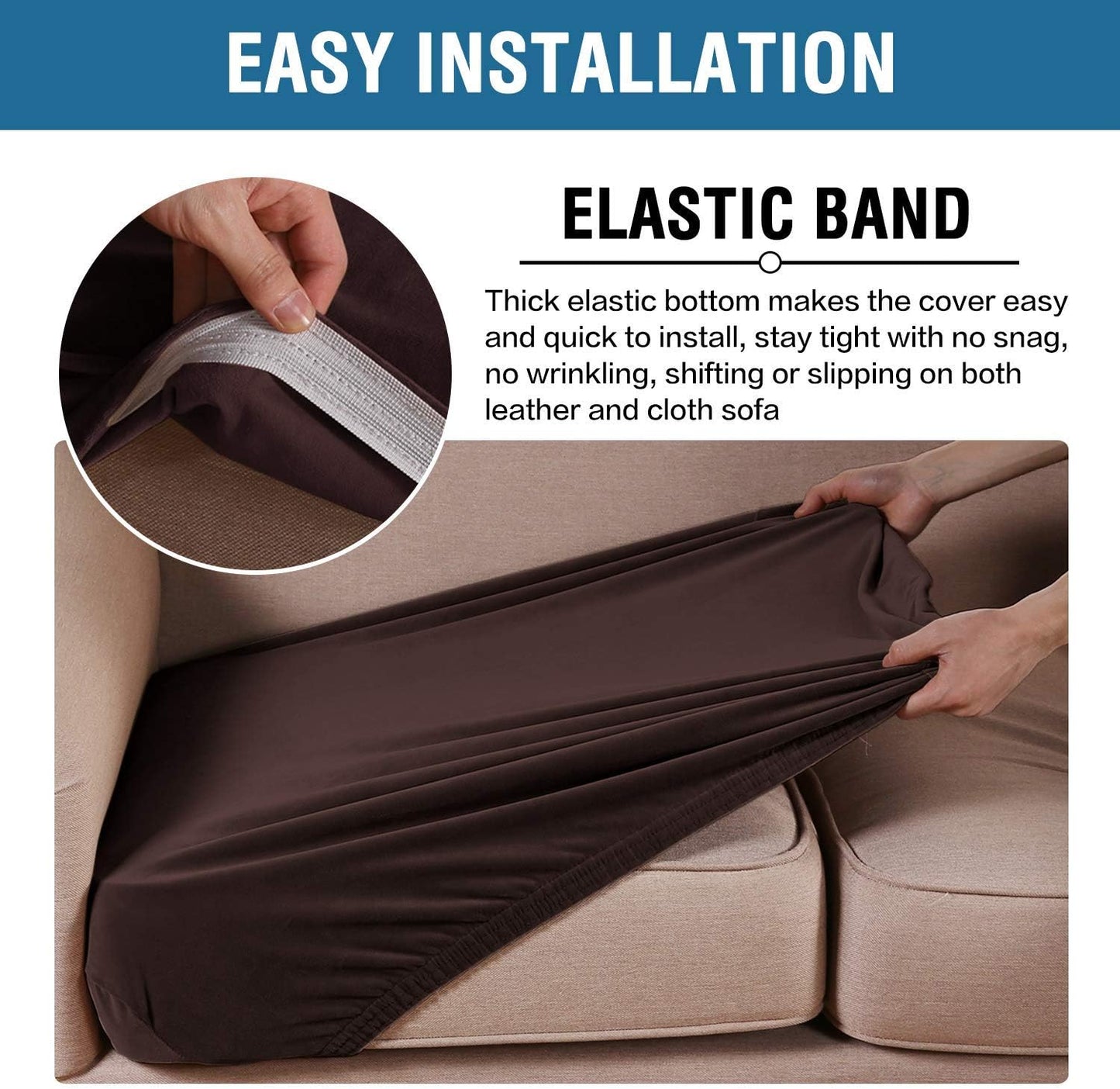 H.VERSAILTEX Velvet Stretch Couch Cushion Cover Plush Cushion Slipcover for Chair Loveseat Sofa Cushion Furniture Protector Seat Cushion Sofa Cover (3 Piece XL Sofa Cushion Covers, Brown)