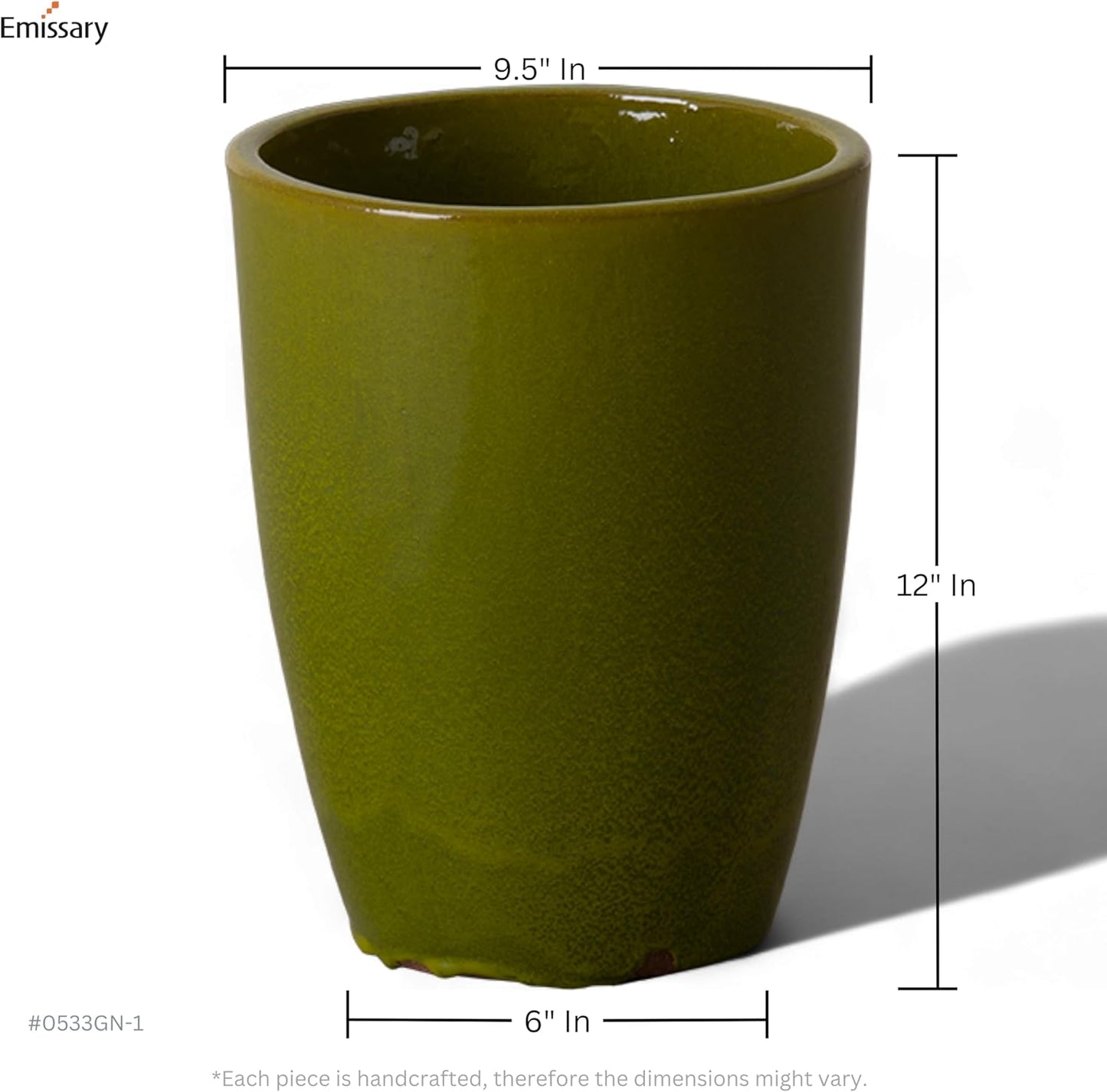 Emissary Bullet 9.5 in. Green Ceramic Round Planter (9.5 in. L x 9.5 in. W x 12 in. H) with Drainage Hole