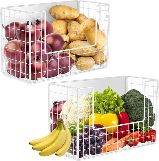 Magnetic Shelf for Fridge, Fruit Potato & Onion Storage Bins, Pantry Organizers & Storage, Large Container Magnetic Basket for Refrigerator, Kitchen Counter,Cabinet Magnetic Fridge Organizer White (2)