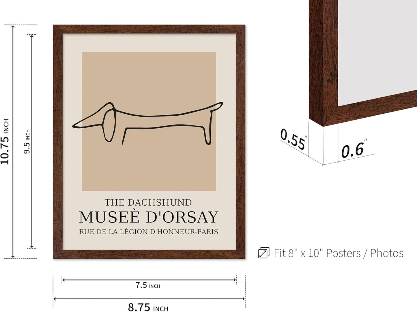 Poster Master Vintage Poster - Retro Minimalist Print - Gift for Artist, Housewarming - Dachshund Dog, Line Drawing, Abstract - Wall Decor for Living Room, Bedroom, 11x14 Brown Framed