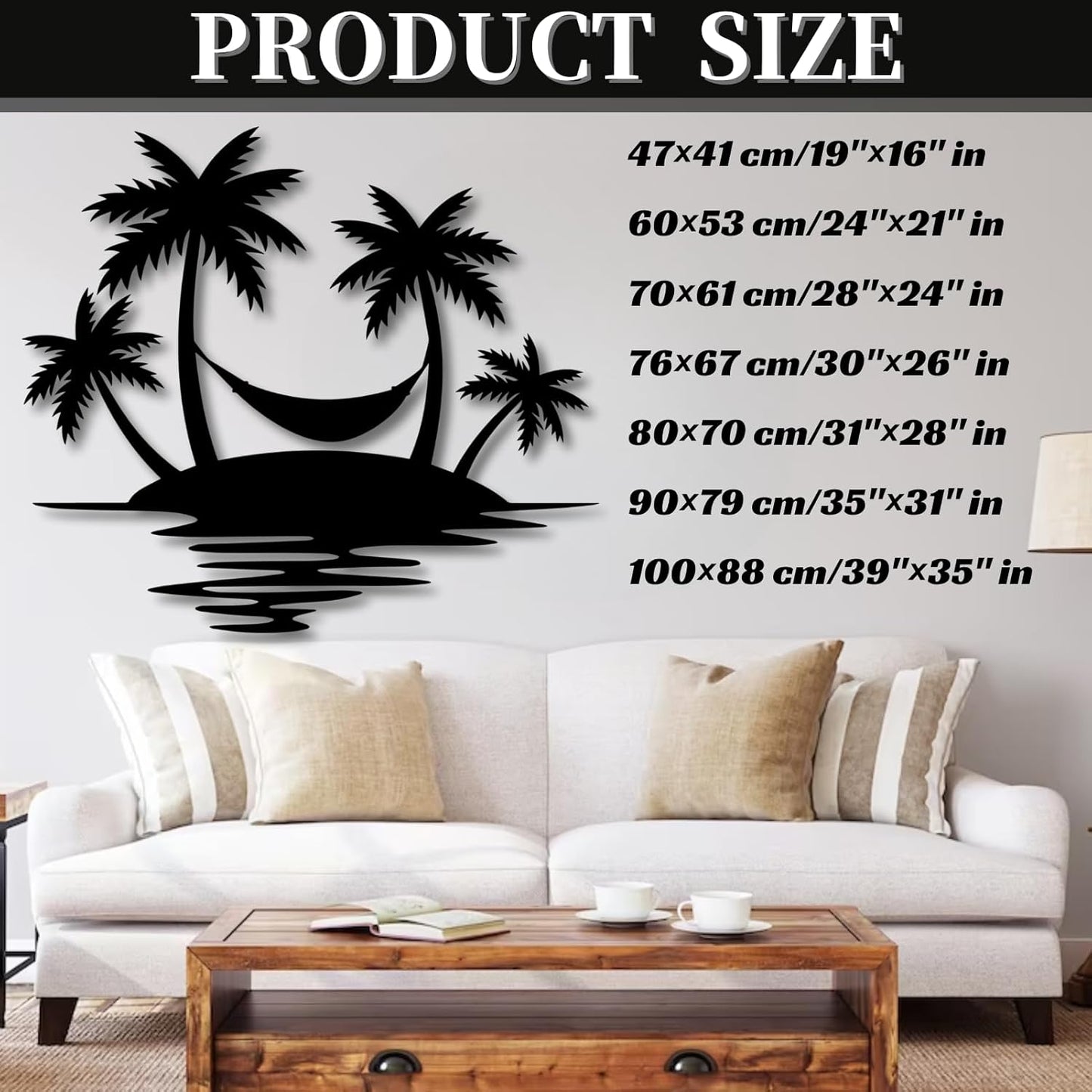 Palm Tree Metal Wall Decor,Palm Tree Outdoor Wall Art,Tropical Palm Tree Wall Decorations for Living Room,Outdoor Wall Decorations for House(35"×31",Black)