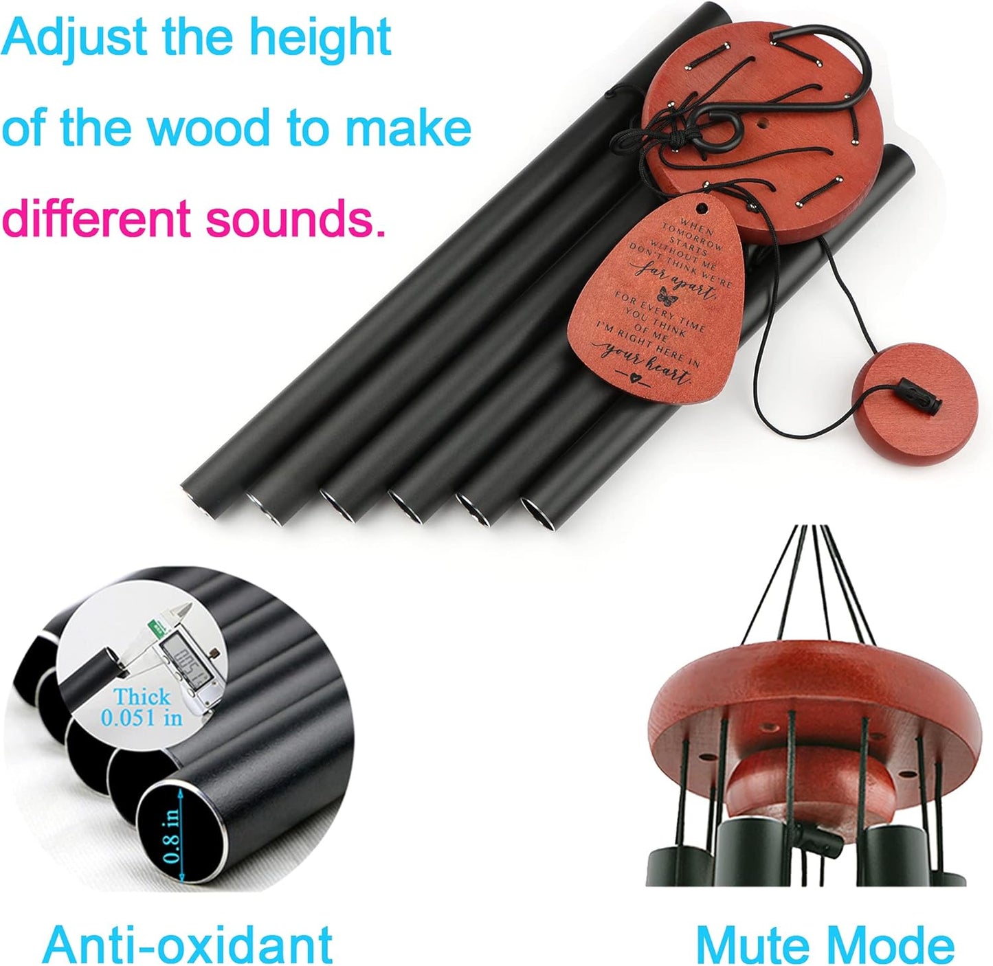 Memgift Memorial Wind Chimes for Outside – Sympathy Gift for Loss of Loved One, Outdoor Keepsake in Memory of Family, Garden Decor