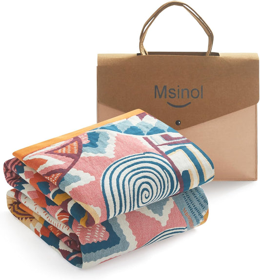 Vintage Throw Blanket Pure Cotton Soft Cozy Breathable Blanket for Couch Reversible Floral Printed Outdoor Throw Blanket Home Decor (60"x80",03-Colorful Art)