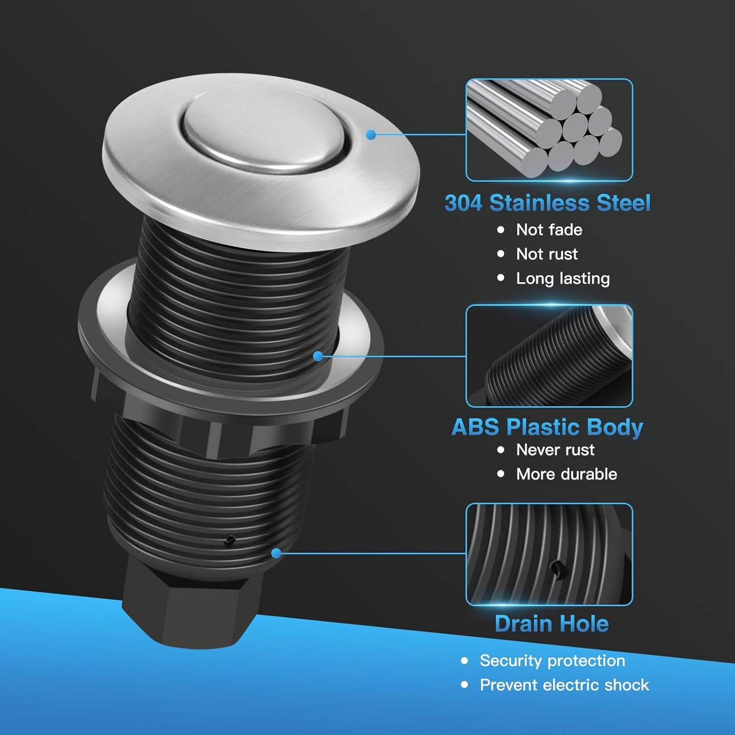 Garbage Disposal Air Switch Kit, UL Certified Professional Garbage Disposal Switch Button Power Module, Sink Top Waste Disposer On/Off Switch