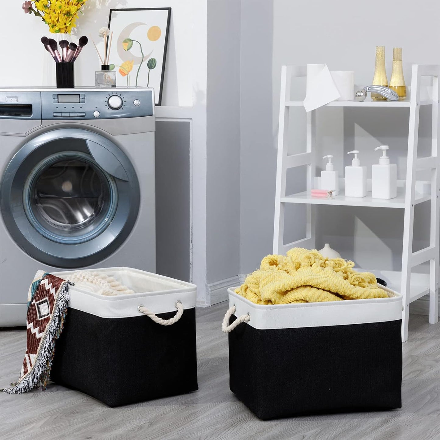 Bidtakay Black Storage Bins Storage Baskets for Shelves Decorative Basket Set of 2 Fabric Cloth Bins for Organizing 16x11.8x11.8 in Large Tall Baskets with Soft Handles for Home Office Living Room