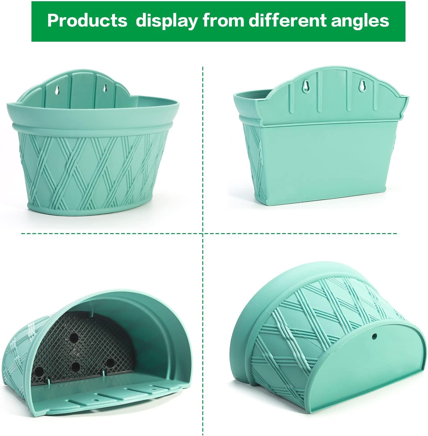 Sungmor Wall Hanging Planters,11.5 Inch Hanging Flower Pots for Railing Fence - Indoor Outdoor Balcony Wall Planter Hanging Basket, Plastic Pot Plant Container - Half Round & 3PC Pack & Green