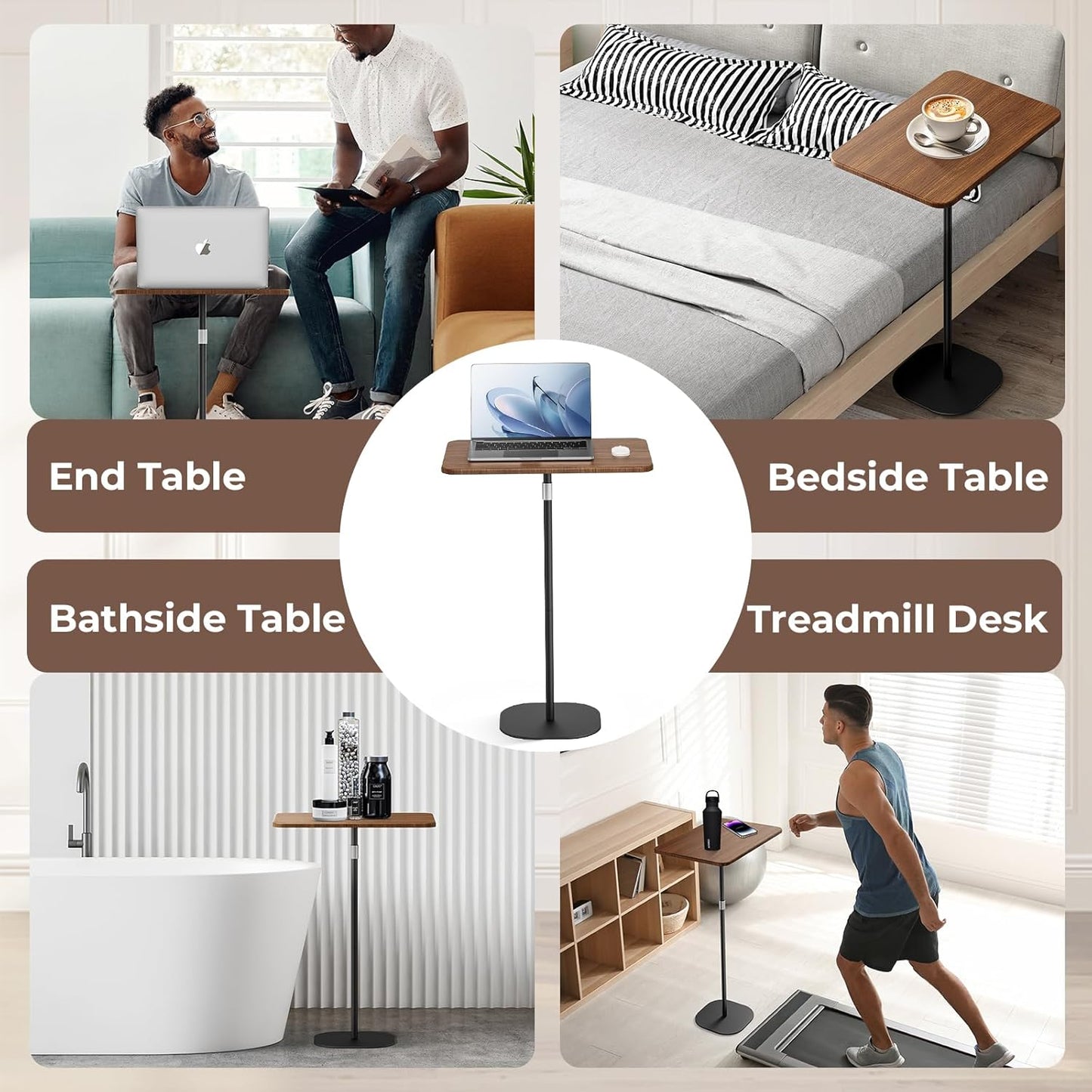 Portable Laptop Floor Stand, Bedside/Sofa Table with Height Adjustable 18''~47'', Stylish Movable Workstation Floor Standing Desk for Office, Meeting Room, Living Room Easy Assembly, Black