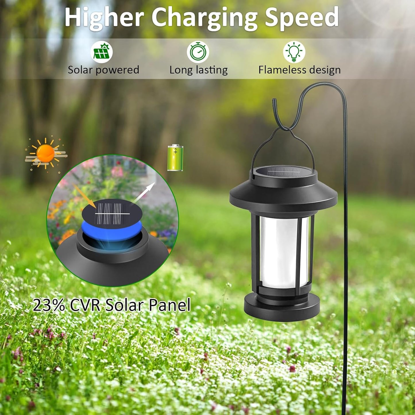 Derynome Solar Lantern Outdoor Lights, 2 Pack Upgraded Flickering Flameless Solar Lights Outdoor Waterproof, Hanging Decorative Lanterns for Yard Patio Path Garden Decor (2)