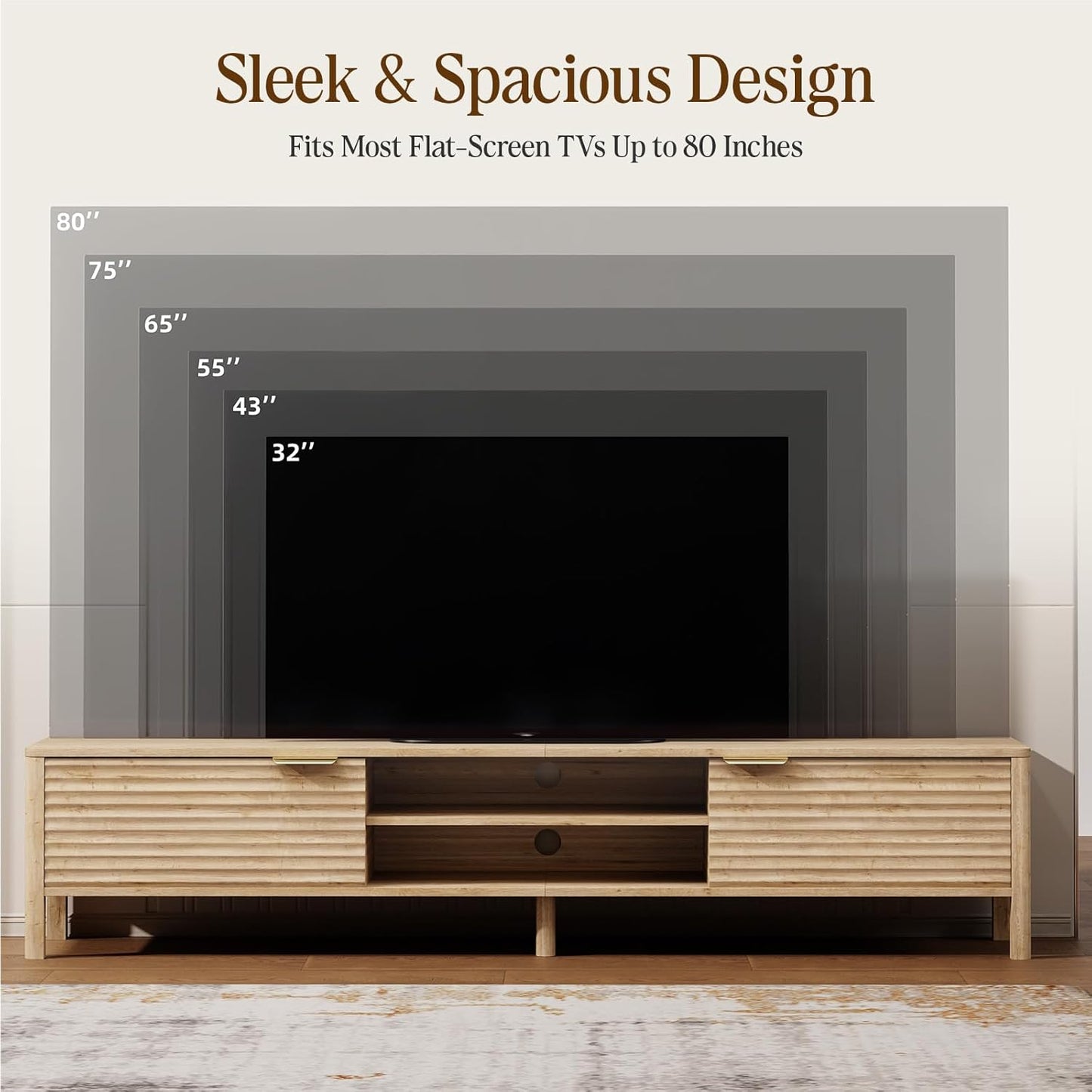 TV Stand for Living Room - up to 80 Inch TVs Mid Century Modern Entertainment Center with Storage and Adjustable Shelves, Media Console Table Oak 70"