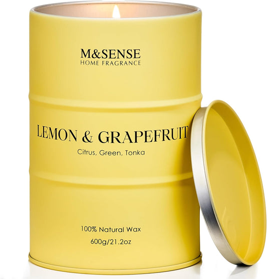 M&SENSE Lemon Candle Large for Home Scented, Lemon Soy Candles 21.2oz 120 Hour Slow Burning, Highly Scented Limoncello Grapefruit Citrus Candles for Bathroom, Fresh Smelling Candle
